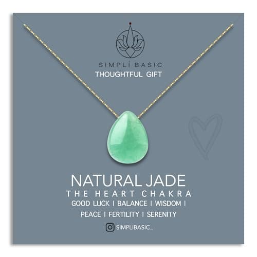 Image of SIMPLÍ BASIC 18k Gold Plated Floating Jade Stone Pendant Necklace/Gold Jewellery for Women/Natural Healing Stone Charm/Presented in Gift Box