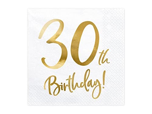 Image of 30th Birthday Napkins 33 x 33 cm 3-Ply Pack of 20 Paper Napkins Served for Birthday and Party White Gold Printed