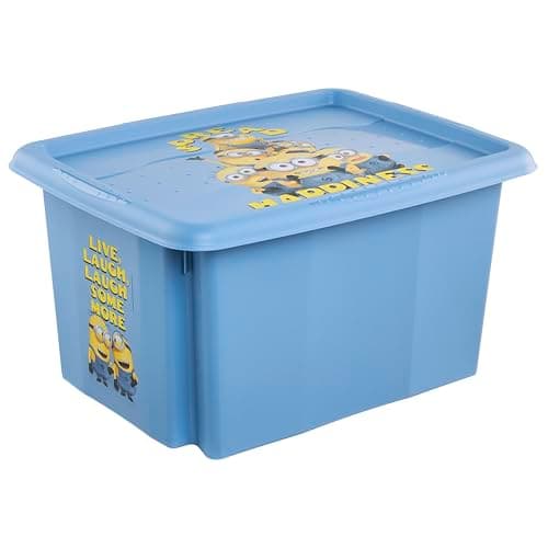 Image of keeeper karolina storage box with lid, 15 l, rotatable and stackable, Design: Minions, Happiness, For children, Blue (Soft Blue)