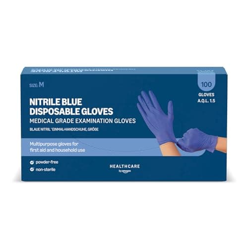 Image of by Amazon Blue Disposable Nitrile Gloves, Powder-free, Size M, Pack of 100
