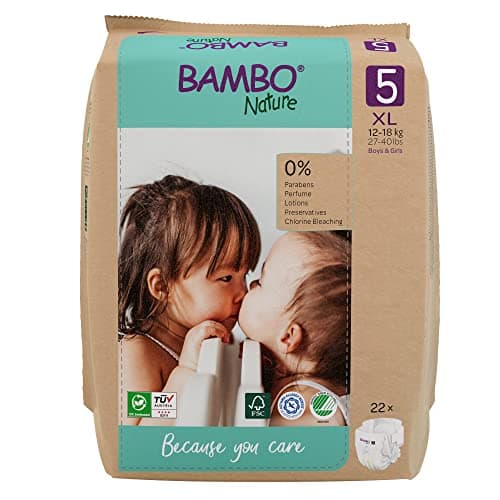 Image of Bambo Nature Premium Eco Nappies, Size 5 (27-40lb/12-18kg), Junior, 22PK, Eco-Labelled Sustainable Nappies, Enhanced Leakage Protection, Secure and Comfortable Baby Nappy