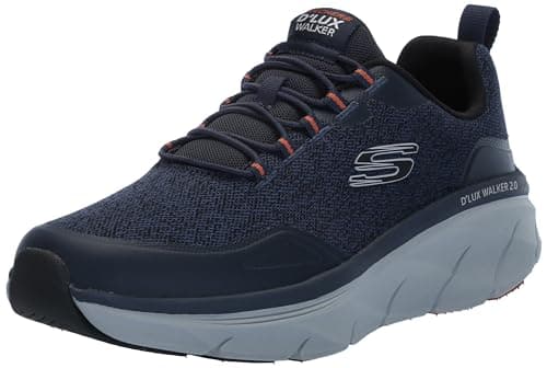 Image of Skechers Men's D'Lux Walker 2.0 Steadyway Sneaker, Black Mesh/Synthetic/Charcoal Trim, 8.5 UK