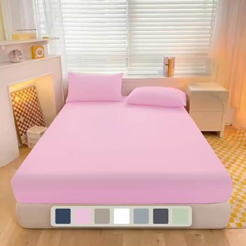 Image of Luxe Dreams Double Fitted Sheet Deep Pocket 12 inches (30cm) Baby Pink 100% Cotton, Luxury Ultra Soft Bed Fitted Sheets Wrinkle & Fade Free, Machine Washable, Durable & Long Lasting (135x190) cm