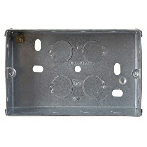 Image of rhinocables - Metal 2 Gang Double Socket Back Box | Galvanized Steel | Depth Options: 25mm, 35mm, 47mm | BS4662 Compliant | Easy Installation, 1 Pack, 25mm, Metal