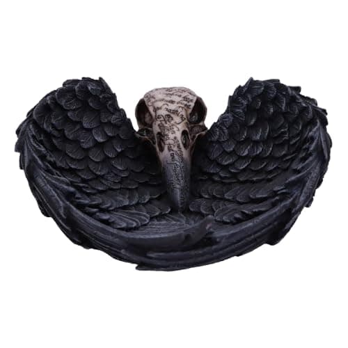 Image of Nemesis Now Edgar Allen Poe's Nevermore Raven Skull Trinket Holder Jewellery Dish, Black, 17 cm