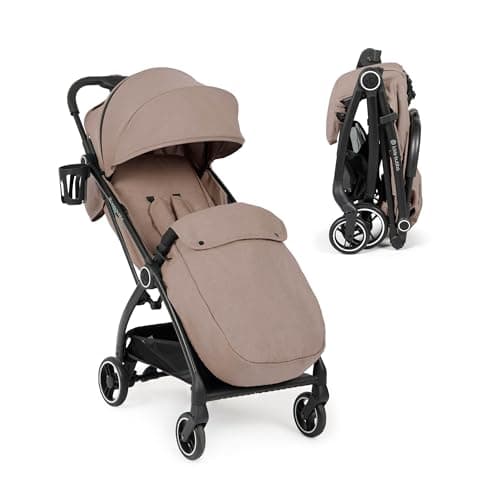 Image of Ickle Bubba Aries Max Autofold Stroller - Feather-Light Design, Multi-Position Recline, Handy Auto-Fold Mechanism, Large Seat from Birth to 22kg with Footwarmer and Cup Holder (Biscuit)