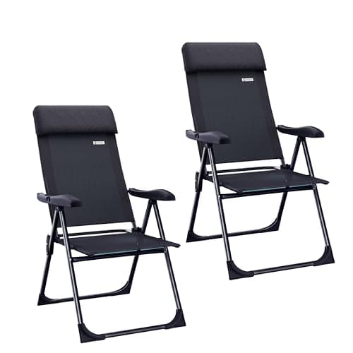 Image of CASARIA® 2x Aluminium High Back Folding Garden Chairs | Lightweight 7-Way Adjustable Backrest Armchairs Set | Padded Headrest | Patio Balcony Camping Outdoor | Anthracite/Black