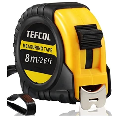 Image of TEFCOL Retractable Tape Measure 8m 26Ft, Heavy Duty Nylon Coated Measuring Tape, Imperial and Metric Measurement with Metal Belt Clip (Black Yellow)