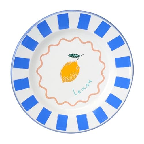Image of Talking Tables Handmade Enamel Dinner Plate 25cm with Lemon Design - Durable Household Plates for Outdoor Dining Stylish Summer Tableware