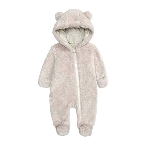 Image of KIDDLETOWN Baby Snowsuit Newborn Winter Hooded Romper Fleece Snowsuit Baby Zipper Jumpsuit Cartoon Bear Winter Coat for Girls and Boys 9-12 Months