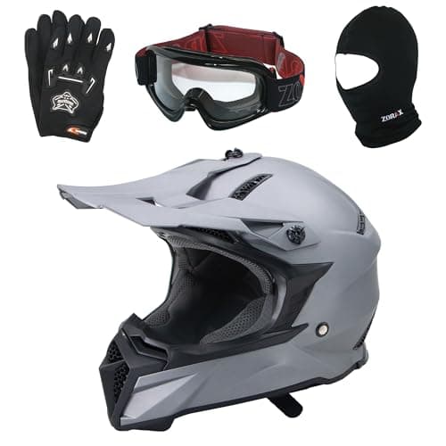 Image of Zorax ZOR-X309 Grey S (55-56cm) Motocross Helmet & Gloves S(8cm) & Goggles & Balaclava ECE Approved
