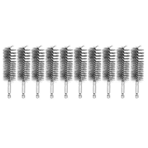 Image of sourcing map 10Pcs 304 Stainless Steel Bore Brush 28mm Dia 4.5" Long Cleaning Twisted Wire Brush with Handle 1/4" Hex Shank for Tubes Ports Bearings, Silver