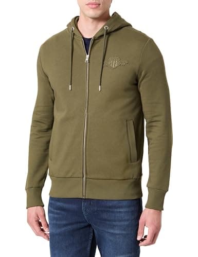 Image of GANT REG Tonal Shield Full Zip Hoodie, Green (moss green), M
