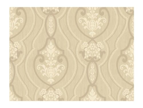 Image of York Wallcoverings PC9014 Heritage Home Raised Ogee Damask Wallpaper, Linen Beige/Soft Cream/Pale Taupe