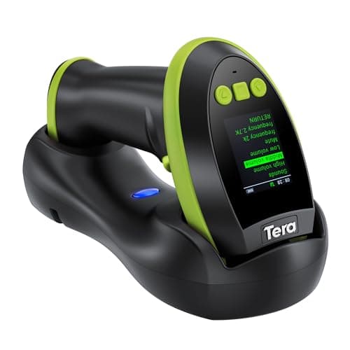 Image of Tera Wireless 1D 2D QR Barcode Scanner: Digital Setting Screen Display Bar Code Scann Extra Fast Scanning Speed Bluetooth 2.4G Wireless & USB Wired Handheld Image Bar Code Reader HW0009 Green