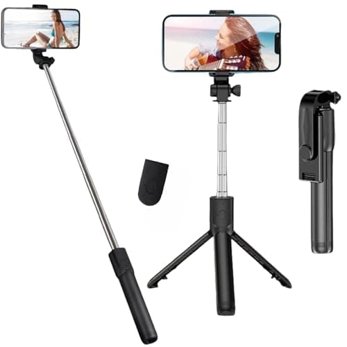 Image of flintronic Selfie Stick Tripod, Stable Tripod with Wireless Bluetooth Remote Control,67CM Extendable Portable Aluminum Selfie Stick Compatible for ios and Android, Cameras