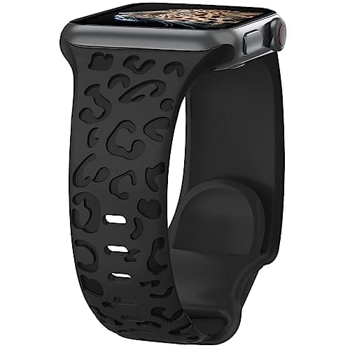 Image of Towsnails Compatible with Apple Watch Straps 38mm 40mm 41mm 42mm Women Men, Leopard Print Silicone Sport Band Replacement Straps for Apple Watch Series 11 10 9 8 7 6 5 4 3 2 1 SE SE3 - Black