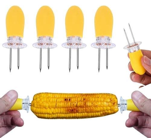 Image of 4PCs Yellow Corn Holders 8cm - Corn on The Cob Skewers, Large Handle Pin Grips, Interlocking Design, Corn Forks for Home Cooking, BBQ, Picnics, Camping and Parties