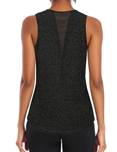 Image of Gyabnw Gym Tops for Women UK Sports Running Vest Ladies Yoga Activewear Summer Sleeveless Workout Black