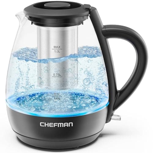 Image of Chefman Electric Kettle with Tea Infuser, Compact 1L (4 Cups), 1500W, Removable Lid for Easy Cleaning, Boil-Dry Protection, Stainless Steel Filter, BPA Free, Auto Shut Off, Small Electric Tea Kettle