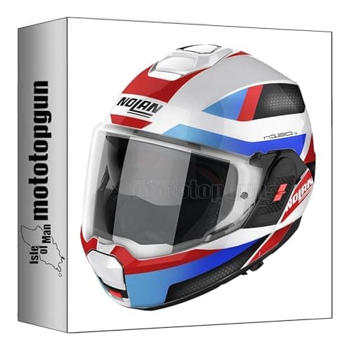 Image of nolan motorbike helmet - flip back n120-1 subway metal white blue - red - black size l mototopgun