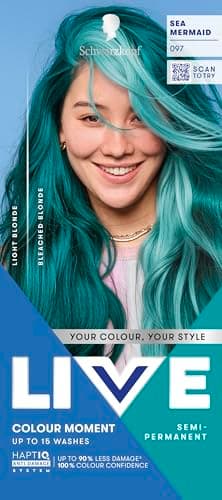 Image of Schwarzkopf LIVE Colour Moment 097 Sea Mermaid, with HaptiQ Anti-Damage System, Semi-Permanent Green Hair Dye, Up to 15 Washes