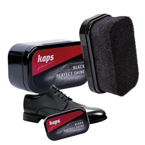 Image of Kaps Shoe Shine Sponge – Instant Gloss – Black, Brown, Neutral – No Buffing Needed for Leather Shoes, Boots and Bags, Perfect Shine, (Black)