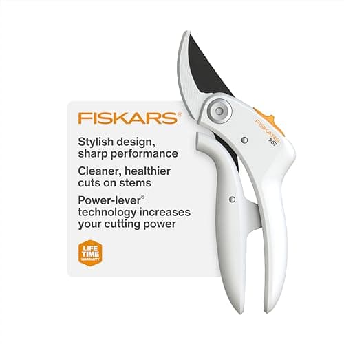 Image of Fiskars Bypass Pruner with PowerLever, Lightweight Garden Shears, White