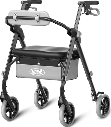 Image of VOCIC Z11 Walkers for Seniors, Rollator Walker with Seat, Max 172kg, Avant Walkers with Ergo Seat & Backrest, Foldable Rollator Adjustable Height, All Terrain Walker, Lightweight