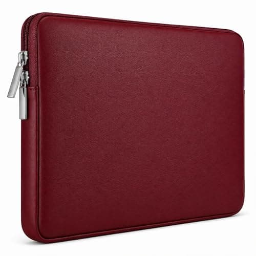 Image of RAINYEAR 15.6 Inch Laptop Sleeve Soft PU Leather Case Protective Water Resistant Zipper Cover Carrying Bag Compatible with 15.6" Notebook Computer Chromebook Tablet(Red)