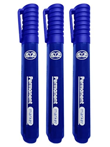Image of Blue Permanent Markers Thick Bullet Tip Permanent Marker Pens Waterproof Quick Drying Pens Works on Plastic Glass Wood Metal & Fabric For Colouring Doodling Marking Office School Stationery (3)