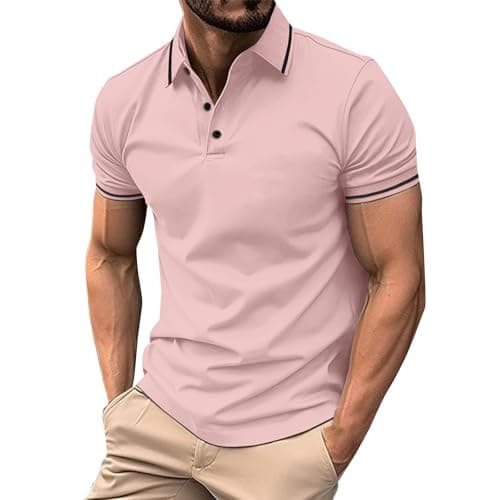 Image of DGZTWLL Mens Short Sleeve Pique Polo Shirt - Casual Slim Fit Contrast Collar Top, Soft Breathable Fabric for Summer & Daily Wear Red 3XL