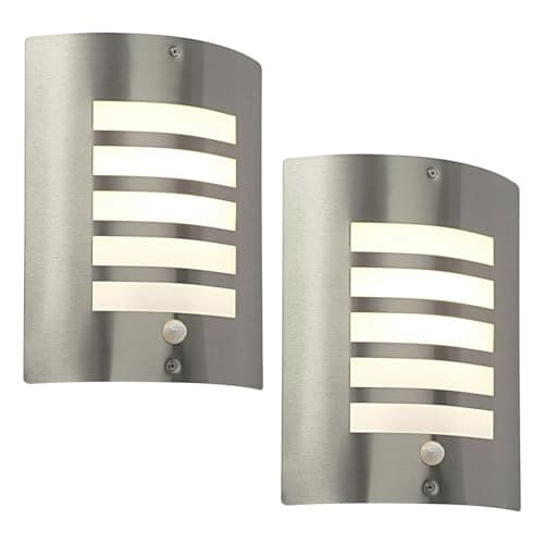 Image of National Lighting Bianco PIR Lights Outdoor - Outside Lights Mains Powered - Security Lights with Motion Sensor Mains Powered - IP44 Rated Wall Lights - E27 LED Compatible - 2 Pack