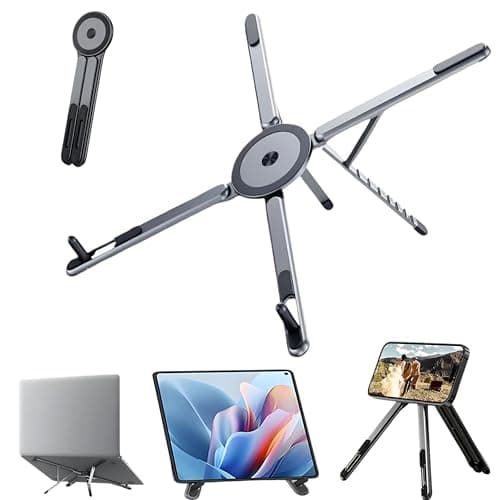 Image of ARQIZ Laptop Stand for Desk – Lightweight Aluminum Alloy Notebook Riser with Phone Holder, Portable Foldable & Extendable Stand for Laptop, with Magnetic Mobile & Tablet Grip