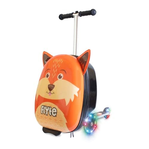 Image of Flyte Scooter 2-in-1 Suitcase Scooter Kids – Kids Ride on Suitcase, Easy-Glide Wheels, Ride on Luggage, 18-Inch, 25 Litre Capacity for Boys and Girls Aged 3+, Light Up Wheels – Frazer The Fox