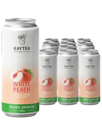 Image of KAYTEA Cold Brew White Peach Iced Tea, 330ml x 12 Cans - Organic Green Peach Ice Tea Infusion - Low Calorie Drinks & Flavoured Drink, Made in the UK