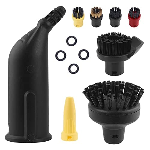 Image of Wiseten Round Brush Set and Mouthpiece Nozzle for Kärcher Steam Cleaner Accessories SC1 SC2 SC3 SC4 SC5, Black Extended Nozzle, Large Round Brush Replacement Parts with 4 Small Round Brushes