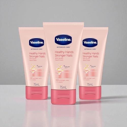 Image of 3 x 75 ml Vaseline INTENSIVE CARE Healthy Hands & Stronger Nails Hand Cream with Keratin