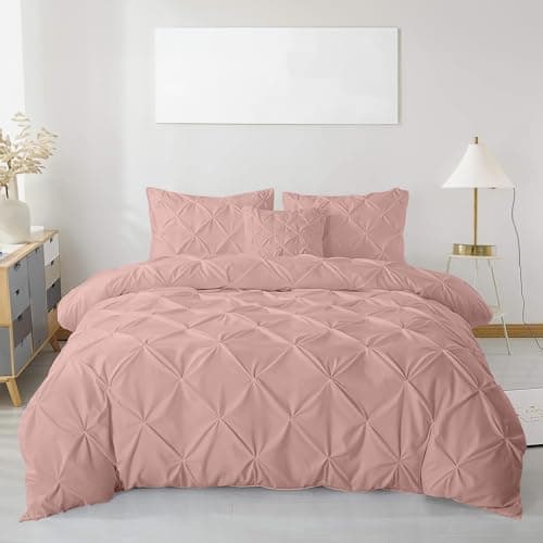 Image of MH Traders King Size Duvet Cover Sets with Pintuck Design - King Duvet Set Crafted from 100% Egyptian Cotton with 200 Thread Count Double Bedding Set Pinch Pleated Quilt King Size Design - Soft Pink