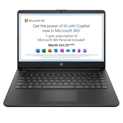 Image of HP Stream 14" Laptop | Intel N4120 Processor | 4 GB RAM | 64 GB eMMC | Intel UHD Graphics | HD Display | Dual Speakers | Microsoft 365 Personal 12 month included | Win 11 | Jet Black | 14s-dq0000sa