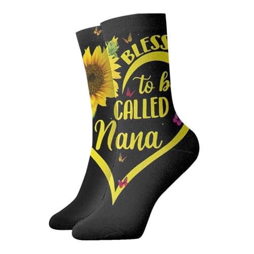 Image of JEJEA Blessed To Be Called Nana Sunflower Print Soff Crew Socks For Womens Men Cozy Elastic Breathable Comfortable Long Casual Socks