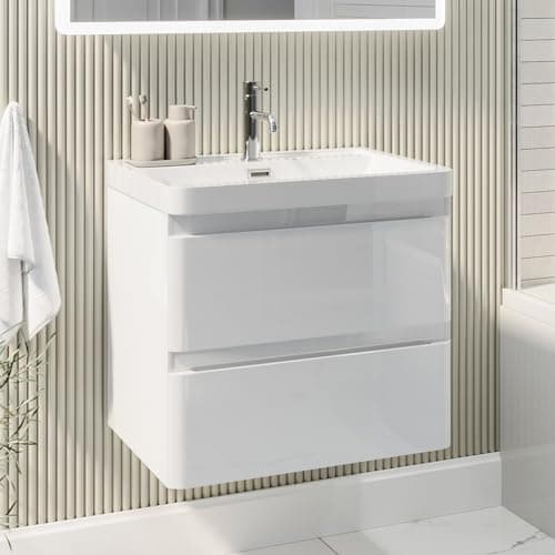 Image of Pendle 600mm White Wall Hung Vanity Unit with Basin