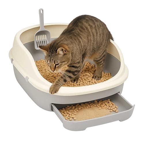 Image of ADEPTNA Jumbo Cat Litter Tray Large Semi-Enclosed Double-Layer Box with Scoop Open Top Pellet Litter Tray for Pine Pellets Easy Clean Drawer Sifting System Raised Detachable Rim Anti-Spill Design