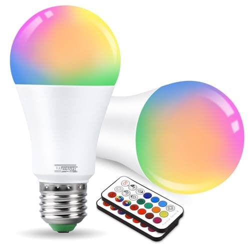 Image of VARICART E27 10W LED Light Bulb Edison Screw, RGB + Warm White 3000K, Dimmable 12 Colour Changing + 5 Modes, Built-in Memory with Remote, 75W~100W Equiv. Globe for Everyday & Mood Lighting (Pack of 2)