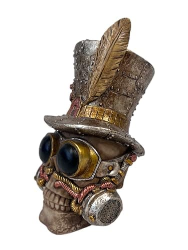 Image of HH Home Hut Halloween Skull Decoration Gold Ornament Time Traveller Statue Top Hat Skeleton Punk Anatomical Head Bone
