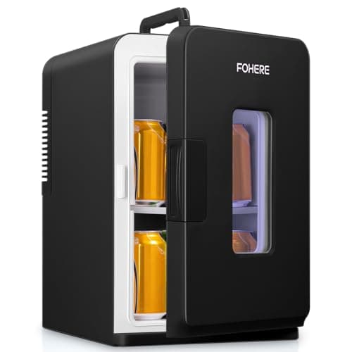 Image of Mini Fridge for Bedrooms, 15 Liter /21 Cans Portable Small Fridge, AC+DC Power Car, Office, Thermoelectric Cooler & Warmer Skincare for Food, Drinks, Cosmetics, Max & ECO Mode, Black
