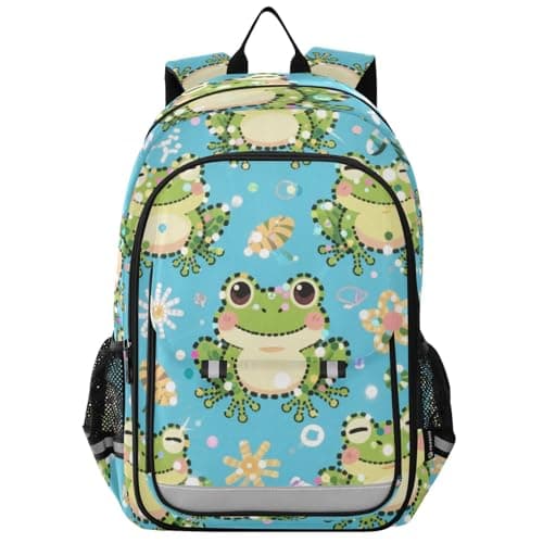 Image of EtherSpher cute kid backpacks for girls 8-12： lightweight bookbag for women in assorted colors - Fake Sequin Glitter Blue Frog
