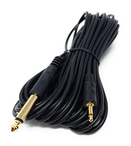Image of DRUT 10m 3.5mm MONO Jack to 6.35mm MONO Jack Plug Audio TS Coax Cable Lead, Male to Male Gold Flashed Ends 33ft