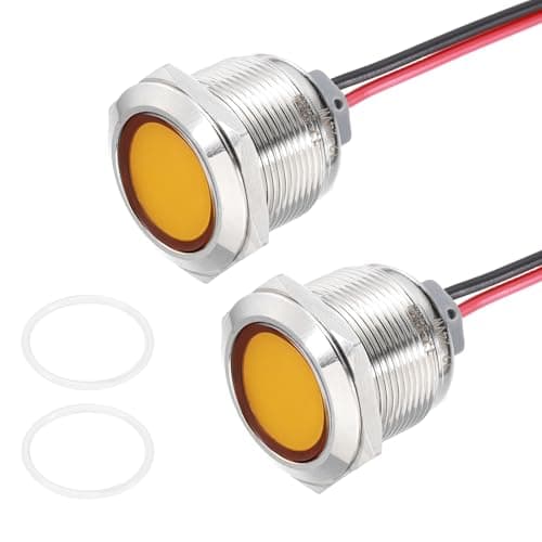 Image of PATIKIL 2Pcs 22mm(7/8") Indicator Light,12V-24V AC/DC 20mA LED Metal Signal Lamp Waterproof IP67 Flat Head Signal Lights with 205mm(8") Cable for Boat Car,Yellow