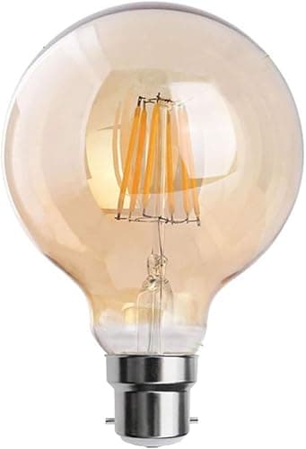 Image of DC VOLTAGE Vintage Bayonet LED Bulb, G95 8W Edison Globe B22 Dimmable LED Filament Warm White 2700K Amber Glass Retro Style Old Fashioned Lighting Decorative Energy Saving Bulb - Pack of 1